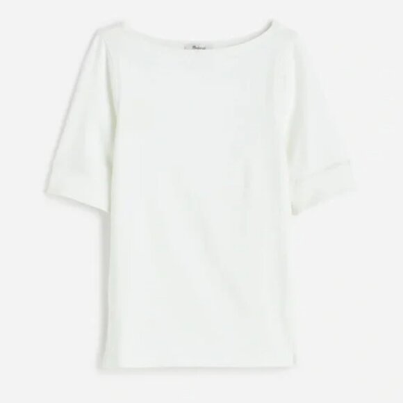 NWOT Madewell Elbow-Sleeve Boatneck Tee White (size small) - Picture 3 of 4